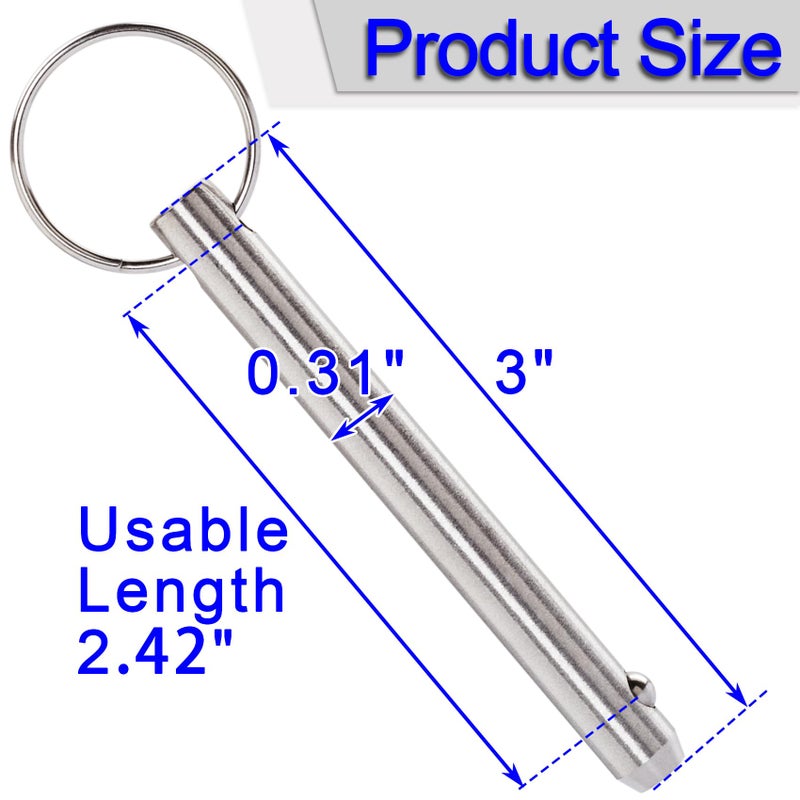 OIIKI 2 Pack Quick Release Pins, Fastener Diameter 5/16 inch(8mm) Usable Length: 2.42inch(61.5mm), Bimini Top Pin, Full 316 Stainless Steel Marine Hardware for Ship Outfitting/Shipbuilding - Image 2